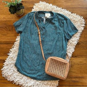 Anthropologie Maeve Teal Geo Print Blouse